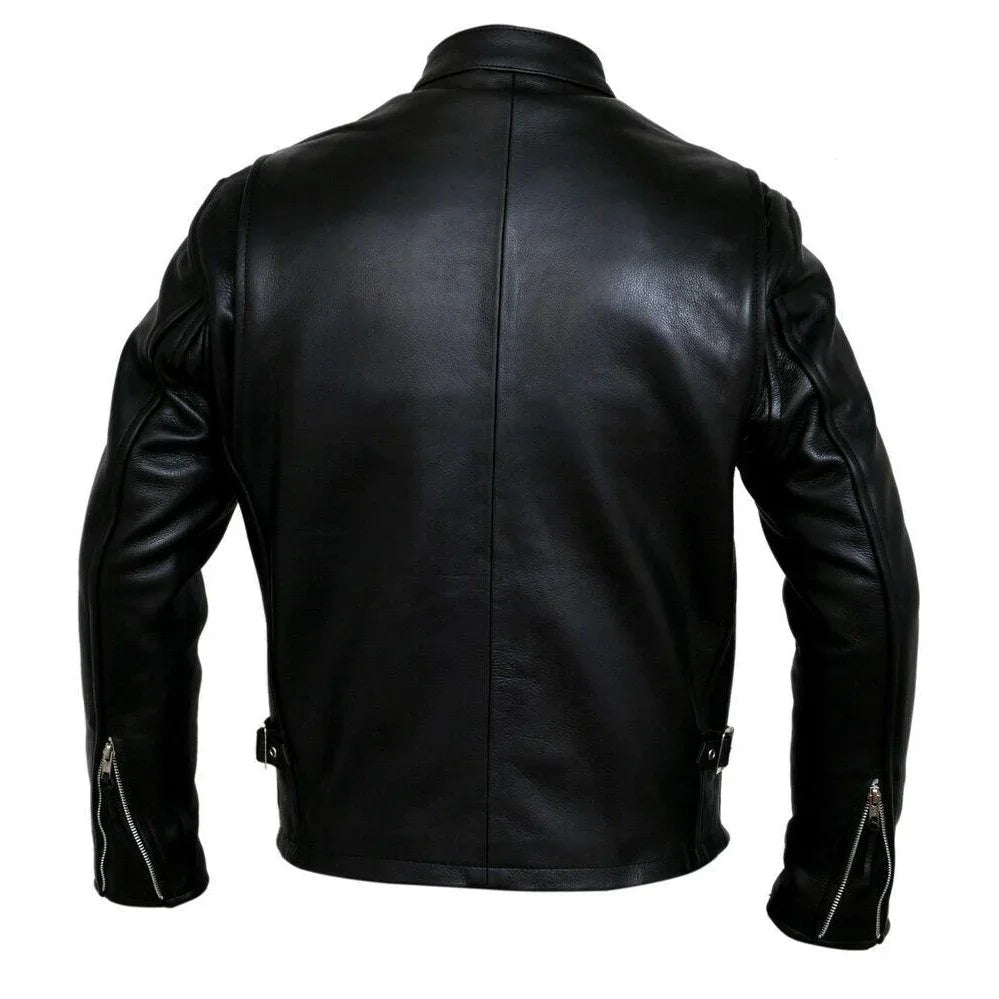 Men’s Leather Motorcycle Jacket with Armor Racer Style