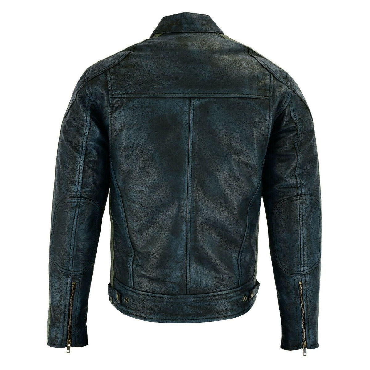 Vintage Moto Jacket with Distressed Leather Stripes