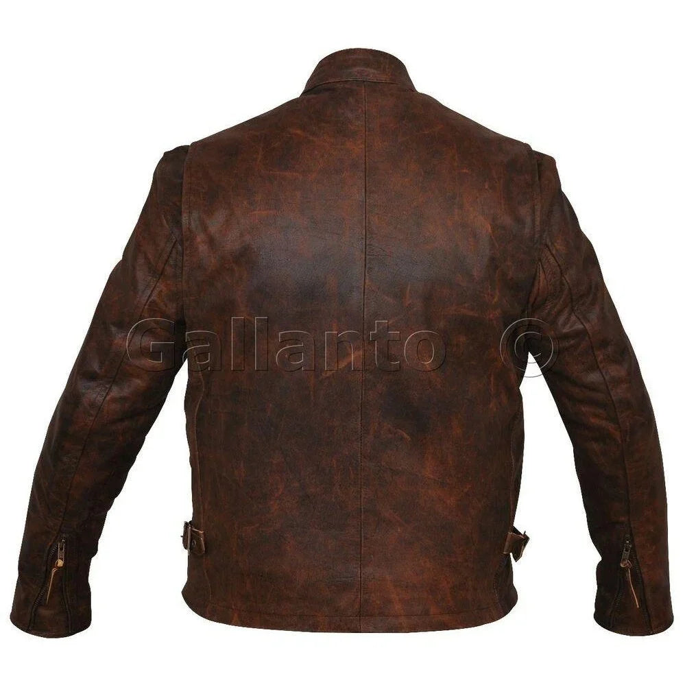 Men’s Leather Motorcycle Jacket with Armor Racer Style