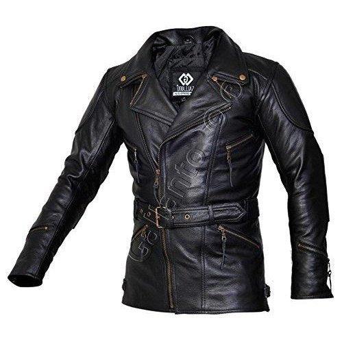 Eddie Leather Racer Jacket with CE Armor and 3-Way Collar Style