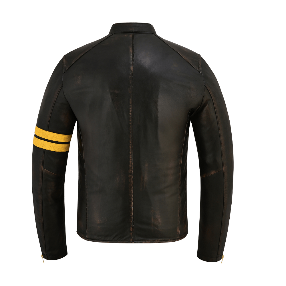 Real Leather Jackets Distressed Café Racer with Racing Stripes