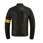 Real Leather Jackets Distressed Café Racer with Racing Stripes