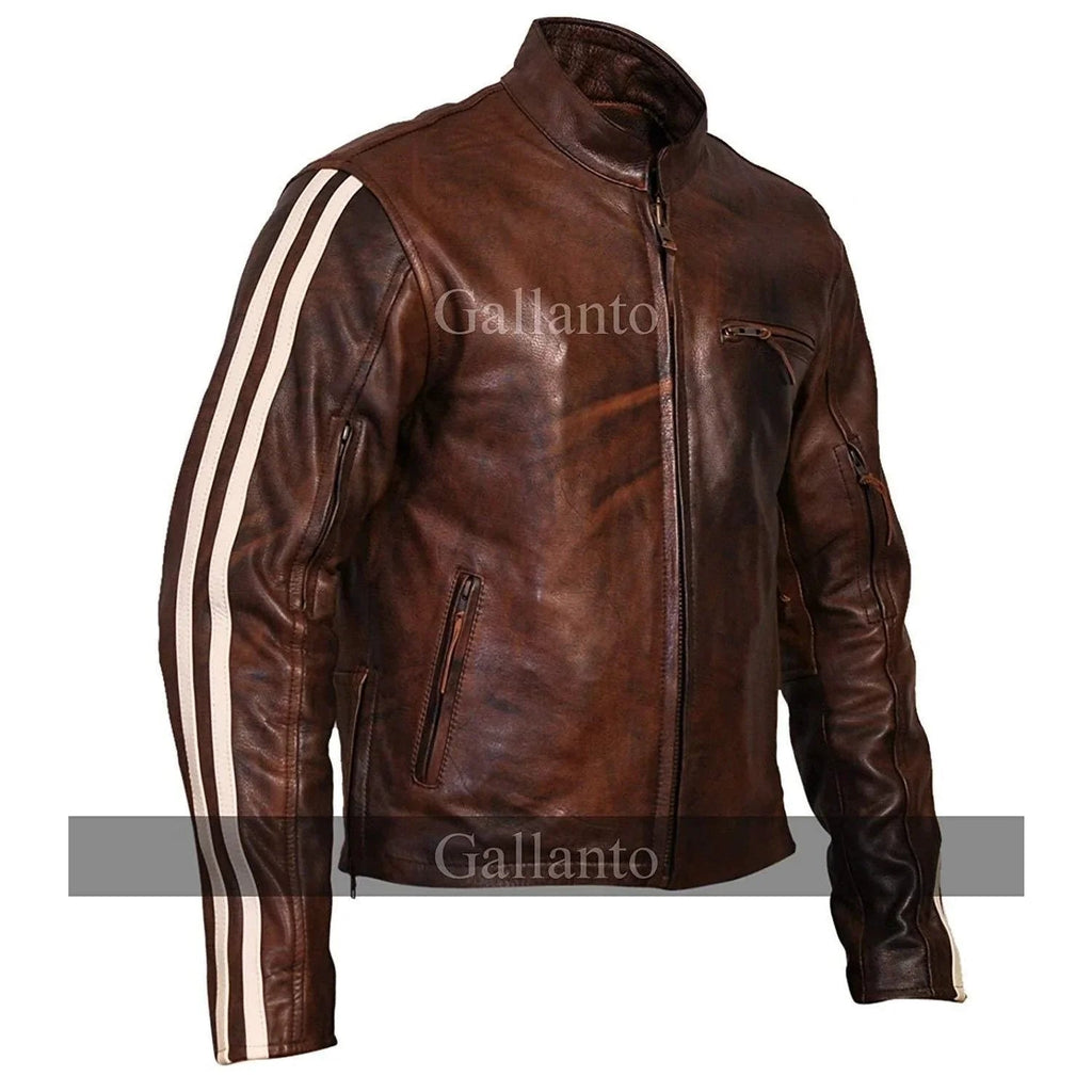 Genuine Leather Biker Jacket Men Vintage Cruiser Style