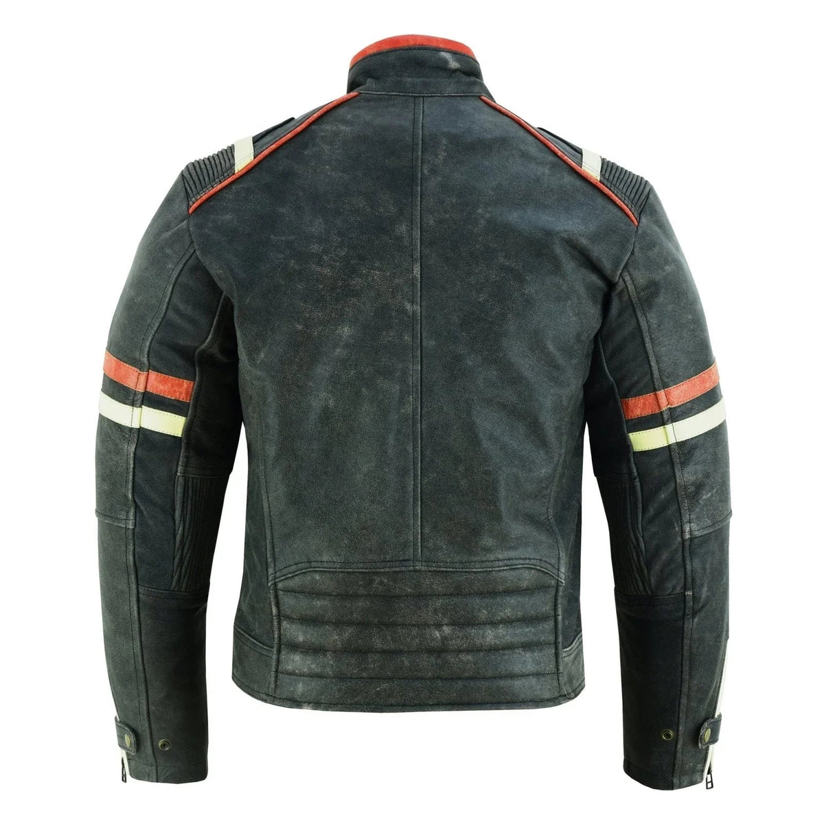 Genuine Leather Biker Jacket with Orange Racing Stripes