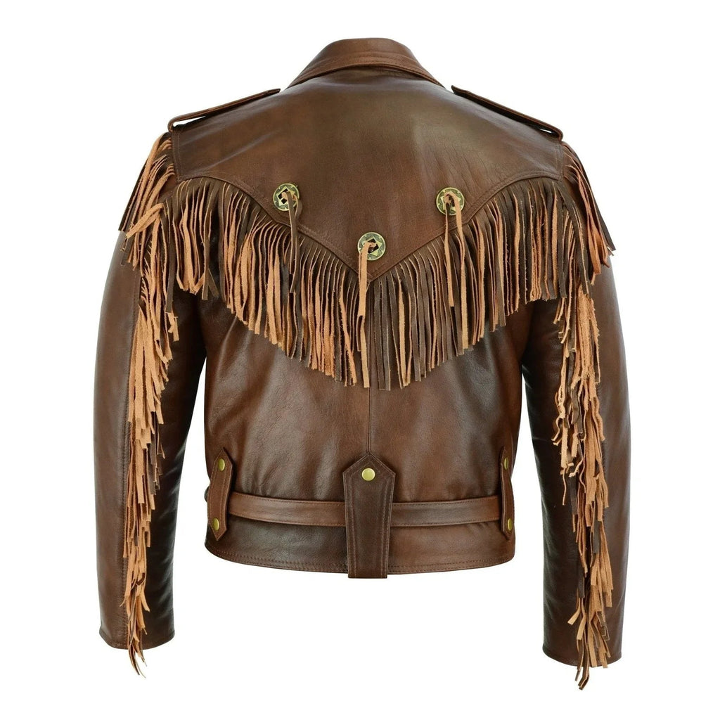 Rustic Vintage Biker Jackets with Fringe and Conchos