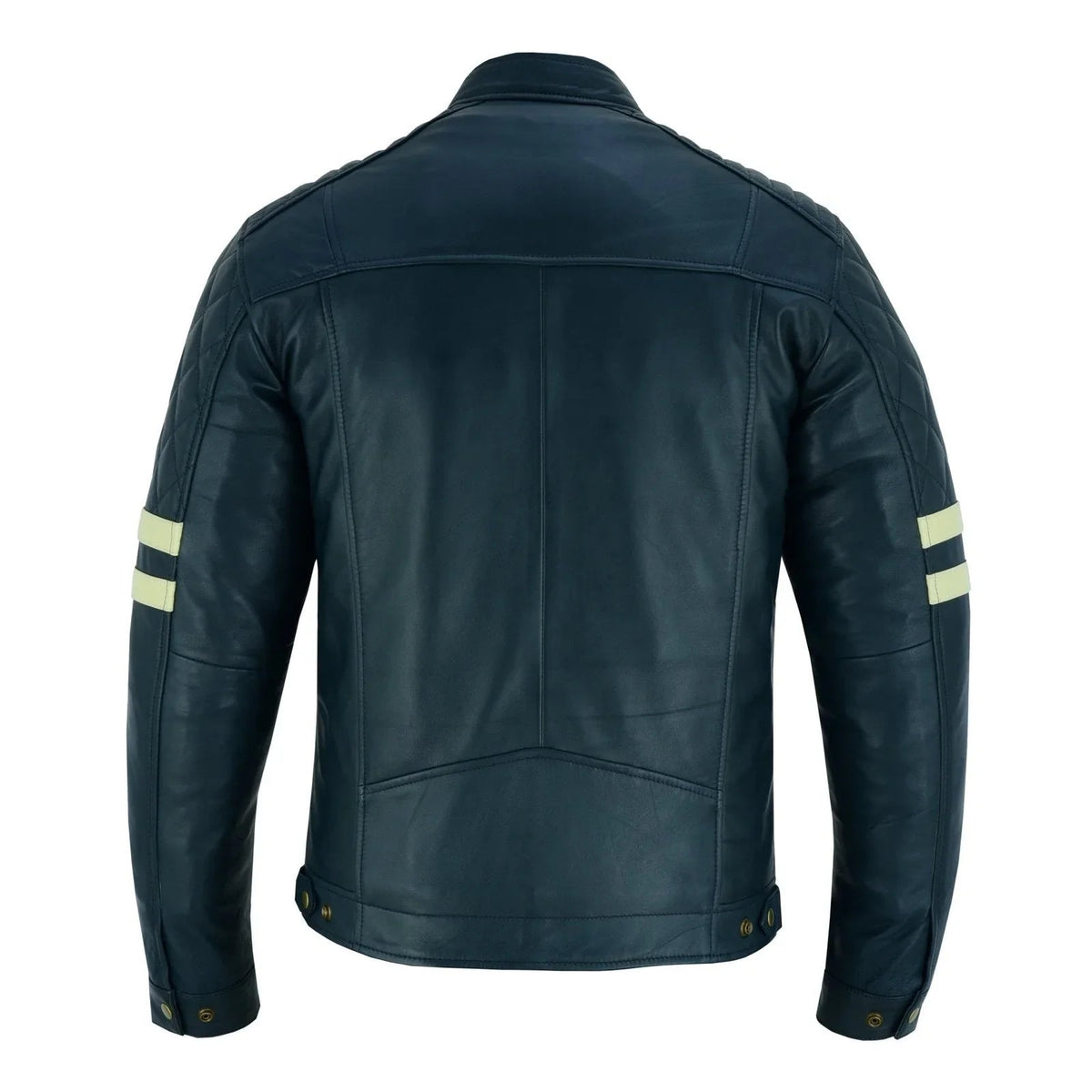 Navy Leather Moto Jacket with Removable Lining