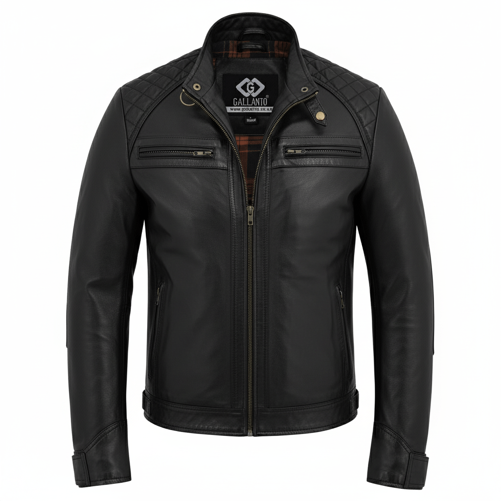 Men’s Leather Jackets with Quilted Racer Styling