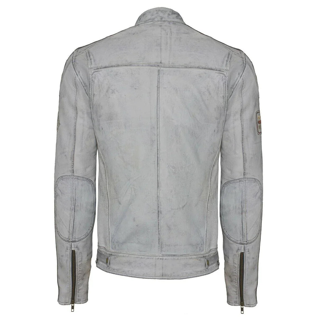 Cowhide Leather Riding Jacket with Classic Stripes