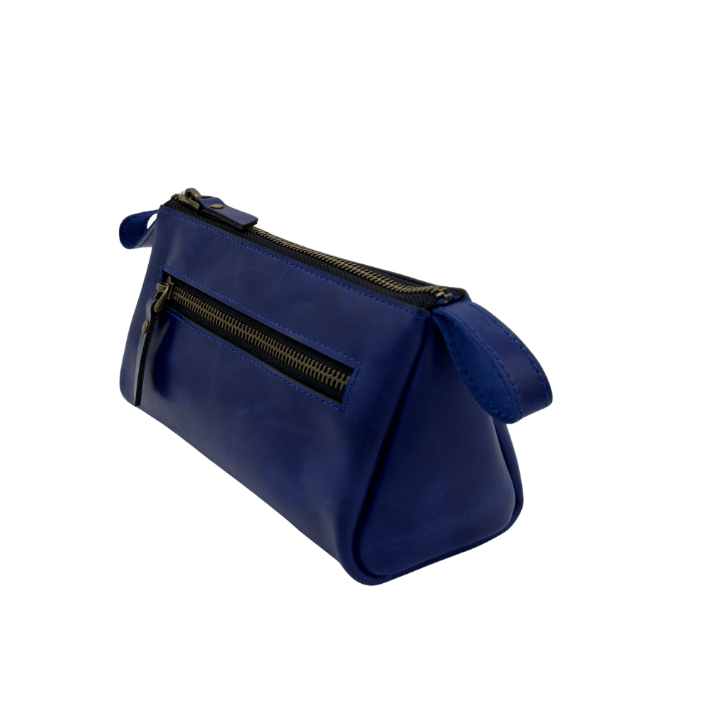 Leather Makeup Bag with Structured Wide-Base Travel-Friendly Design