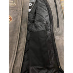 Cowhide Leather Riding Jacket with Classic Stripes