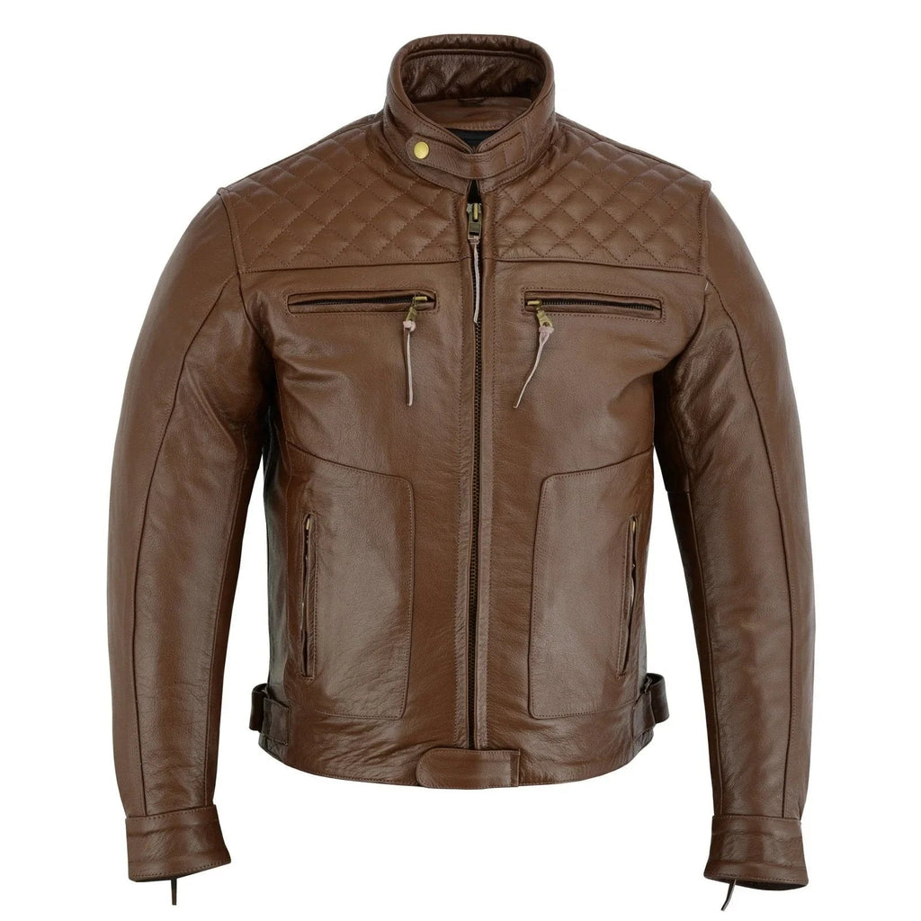 Quilted Cowhide Vintage Biker Jacket for Motorcycle Wear