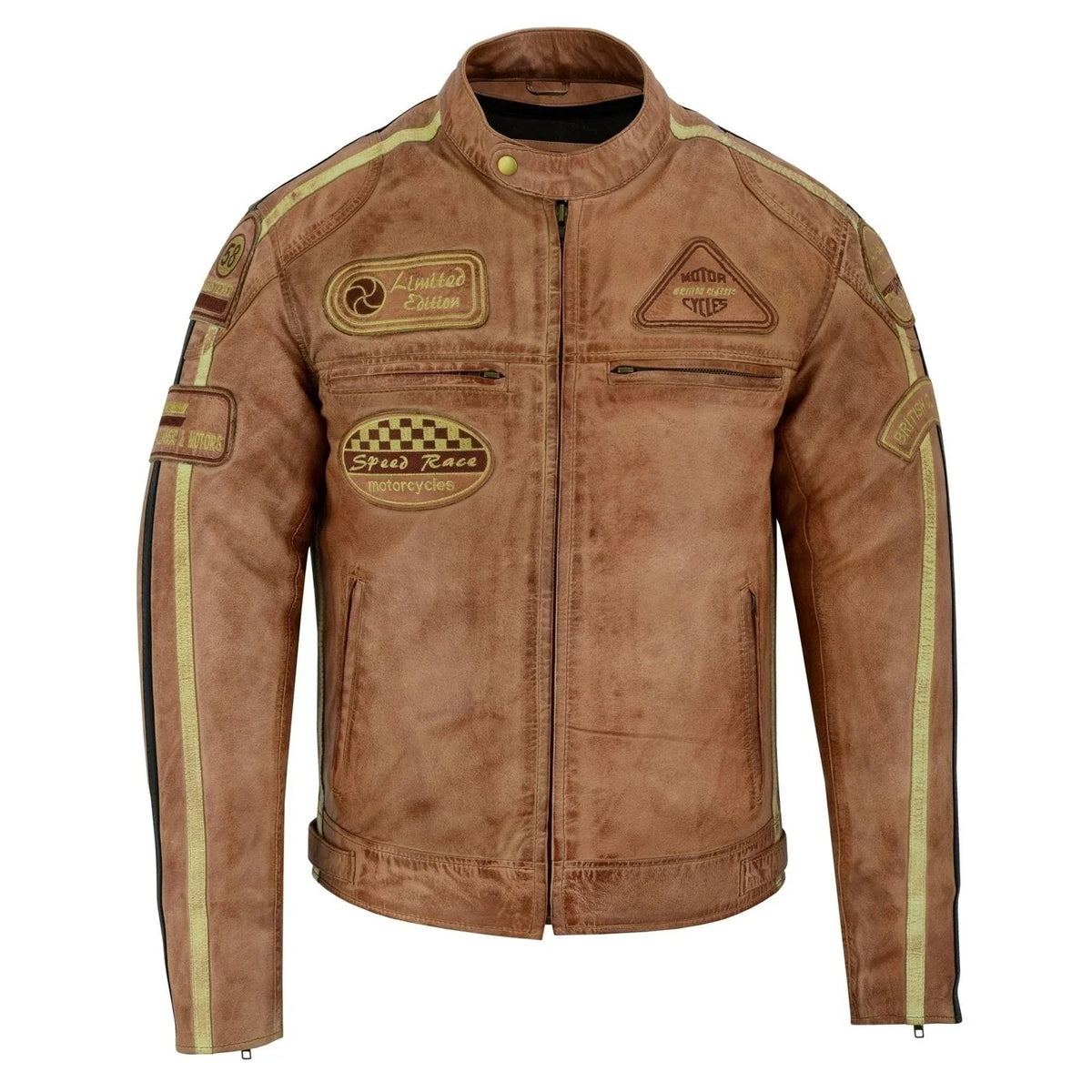 Mens Motorcycle Jackets with Retro Racing Badges