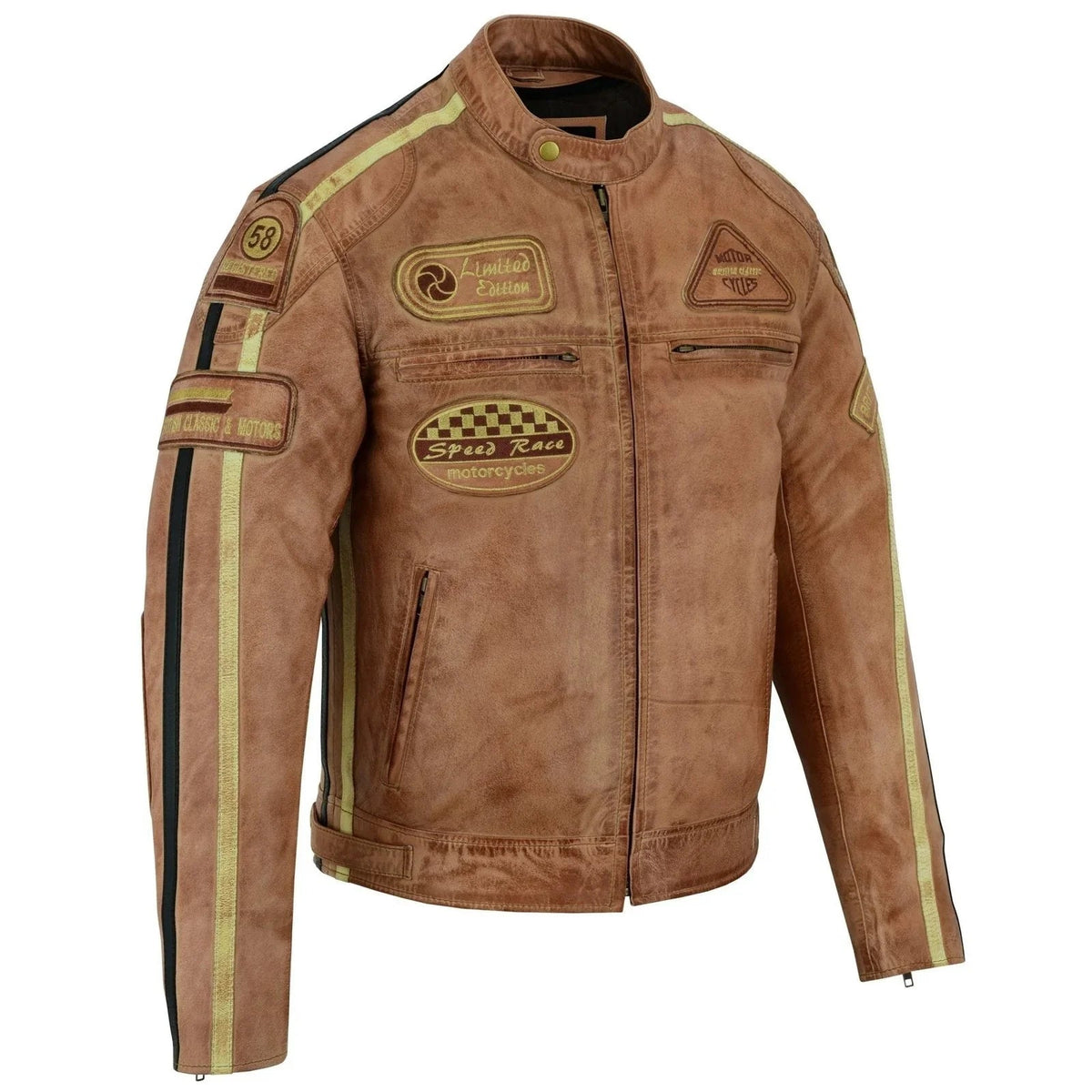 Mens Motorcycle Jackets with Retro Racing Badges