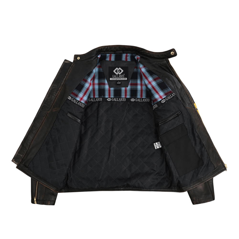 Real Leather Jackets Distressed Café Racer with Racing Stripes