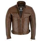 Quilted Cowhide Vintage Biker Jacket for Motorcycle Wear