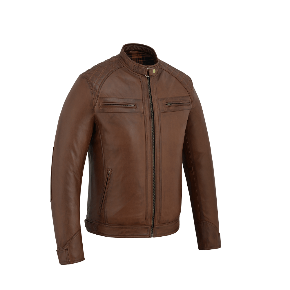 Men’s Leather Jackets with Quilted Racer Styling