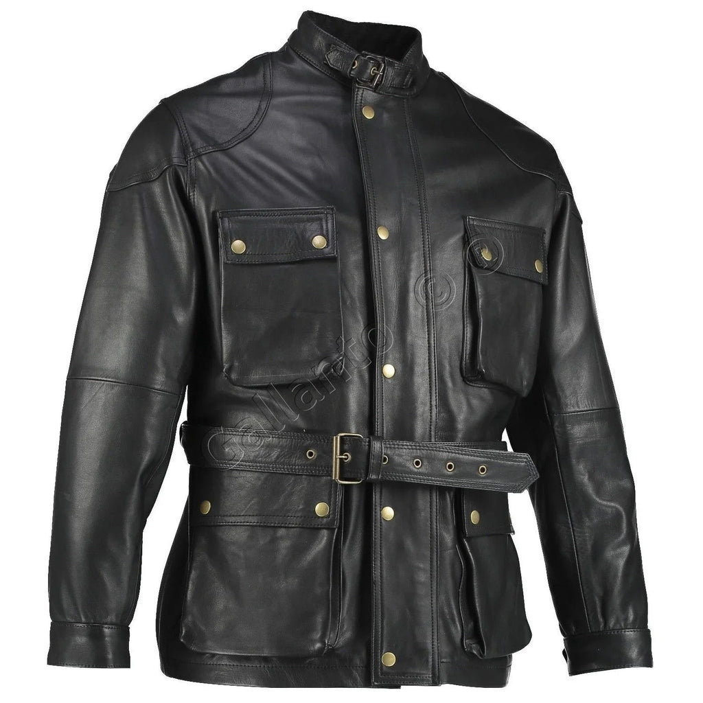 Benjamin Button Men’s Leather Motorcycle Jacket in Classic Long Length