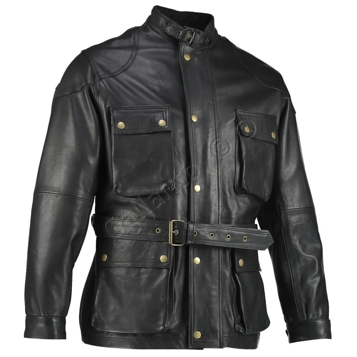 Benjamin Button Men’s Leather Motorcycle Jacket in Classic Long Length