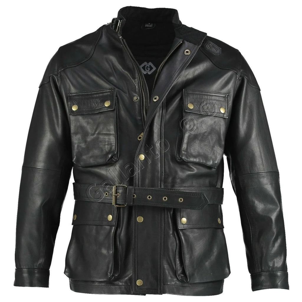 Benjamin Button Men’s Leather Motorcycle Jacket in Classic Long Length