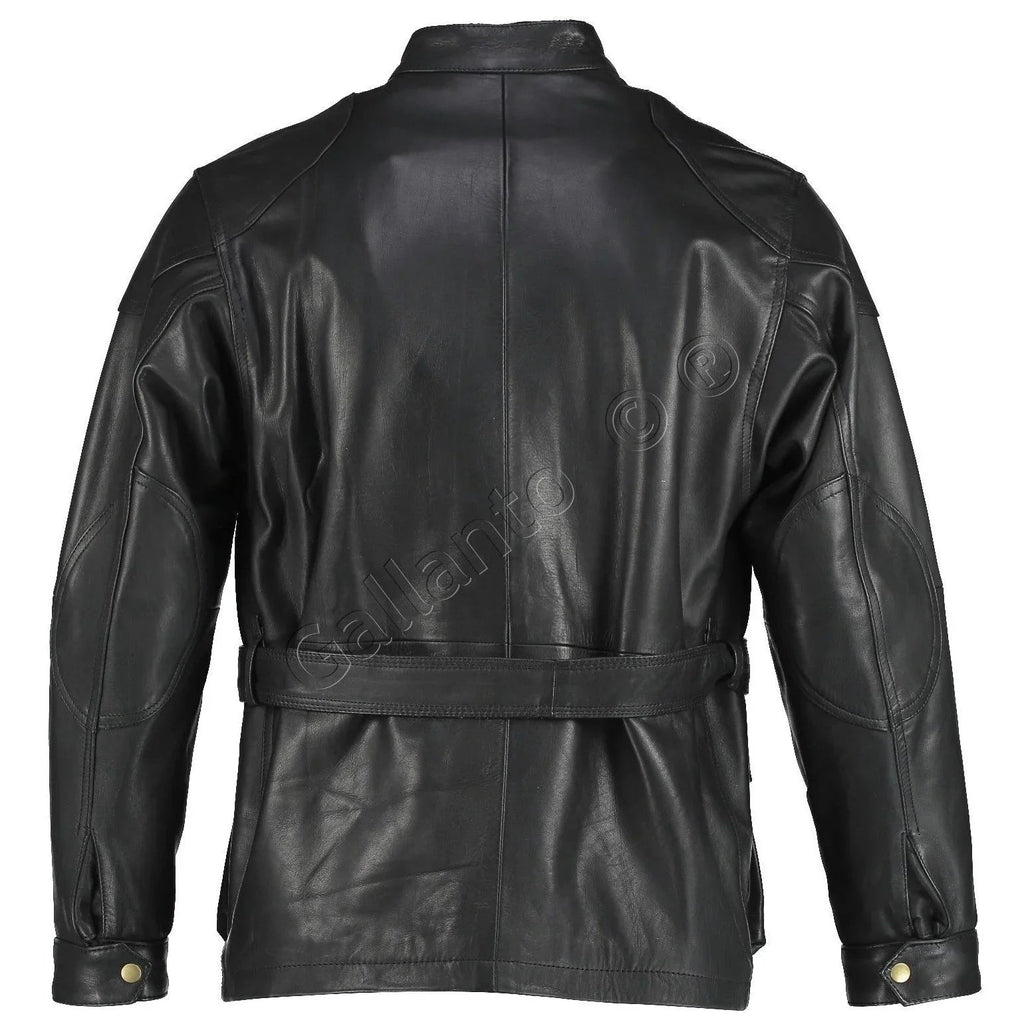 Benjamin Button Men’s Leather Motorcycle Jacket in Classic Long Length