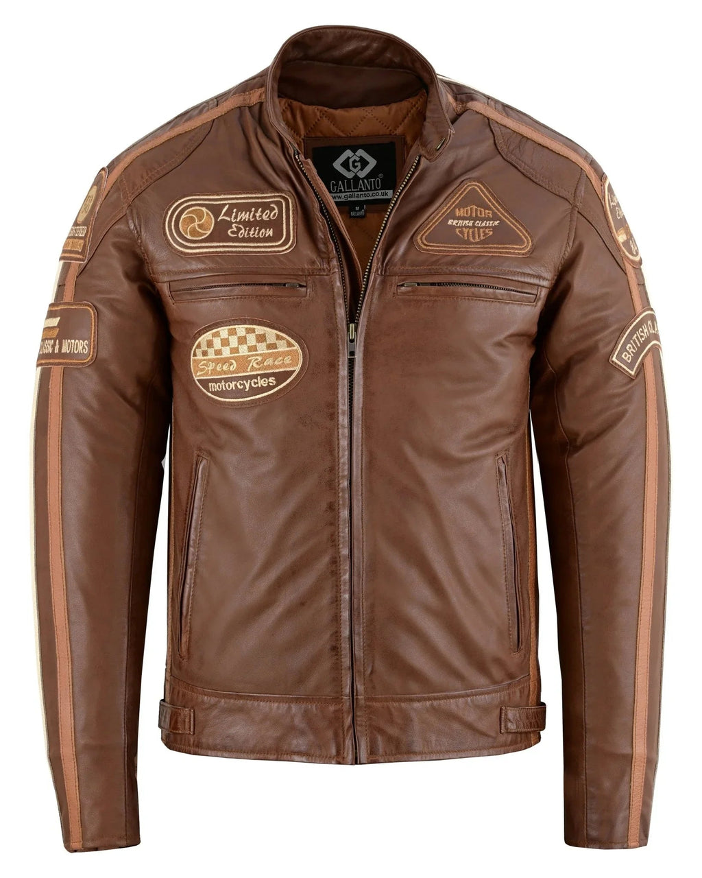 Mens Motorcycle Jackets with Retro Racing Badges