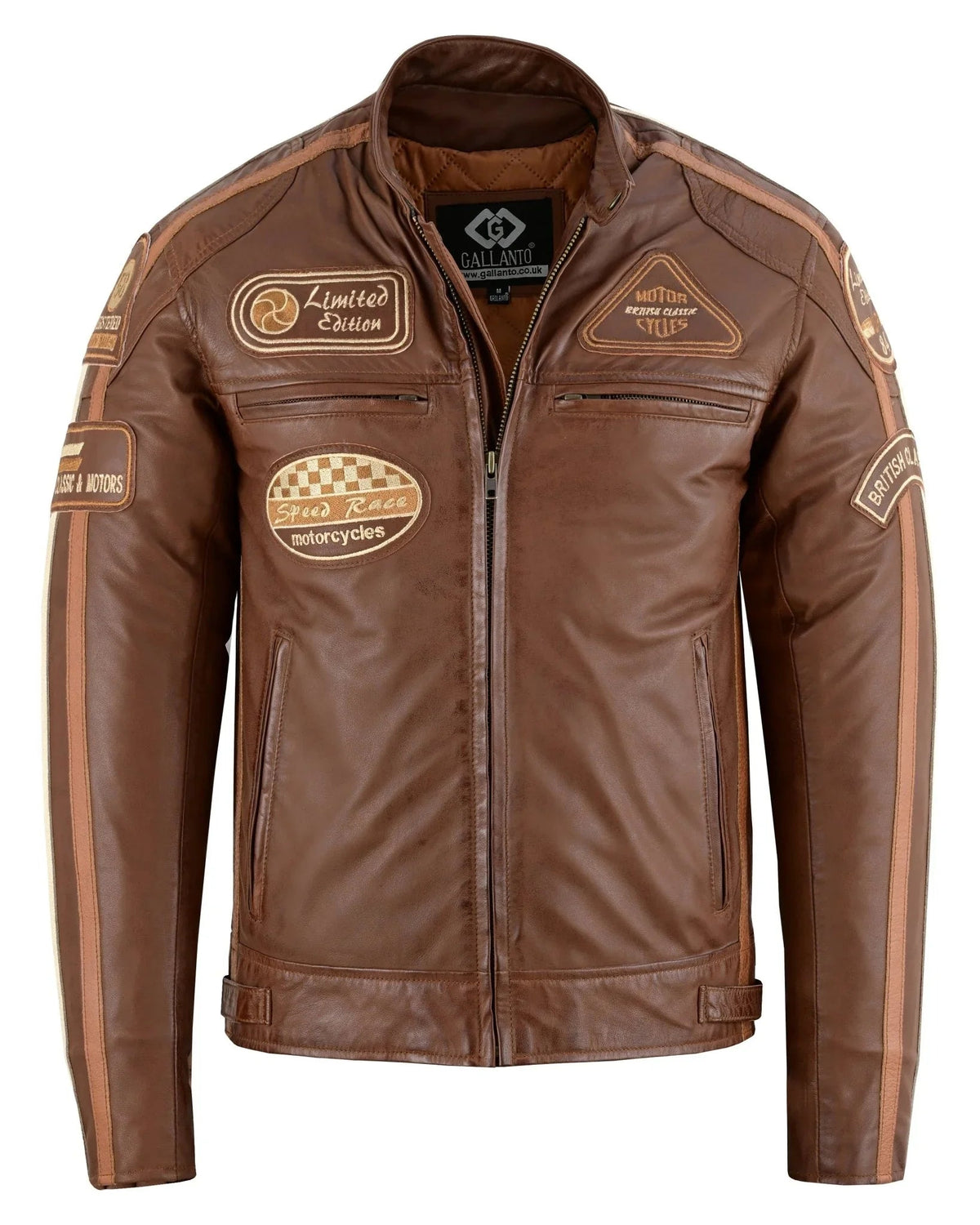 Mens Motorcycle Jackets with Retro Racing Badges