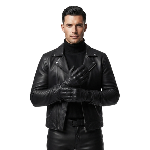 Biker Leather Gloves with Waterproof Thermal Protection