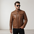 Men’s Leather Jackets with Quilted Racer Styling