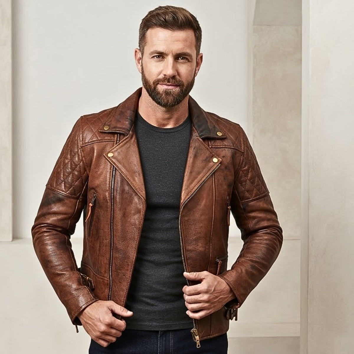 Bike Riding Jackets with Crossed Padded Biker Style