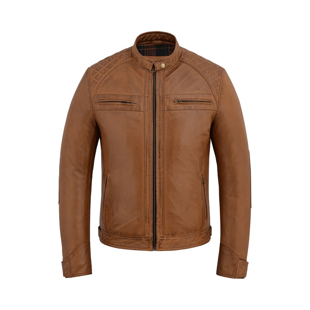 Men’s Leather Jackets with Quilted Racer Styling