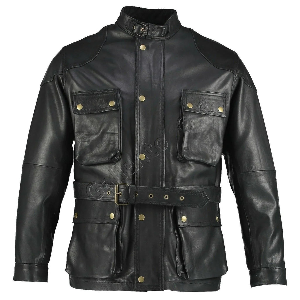 Benjamin Button Men’s Leather Motorcycle Jacket in Classic Long Length