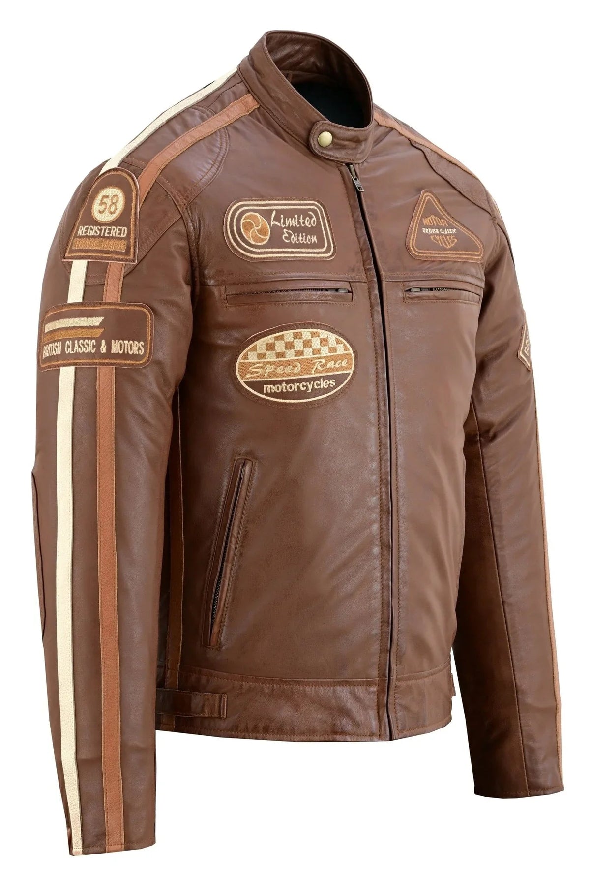 Mens Motorcycle Jackets with Retro Racing Badges