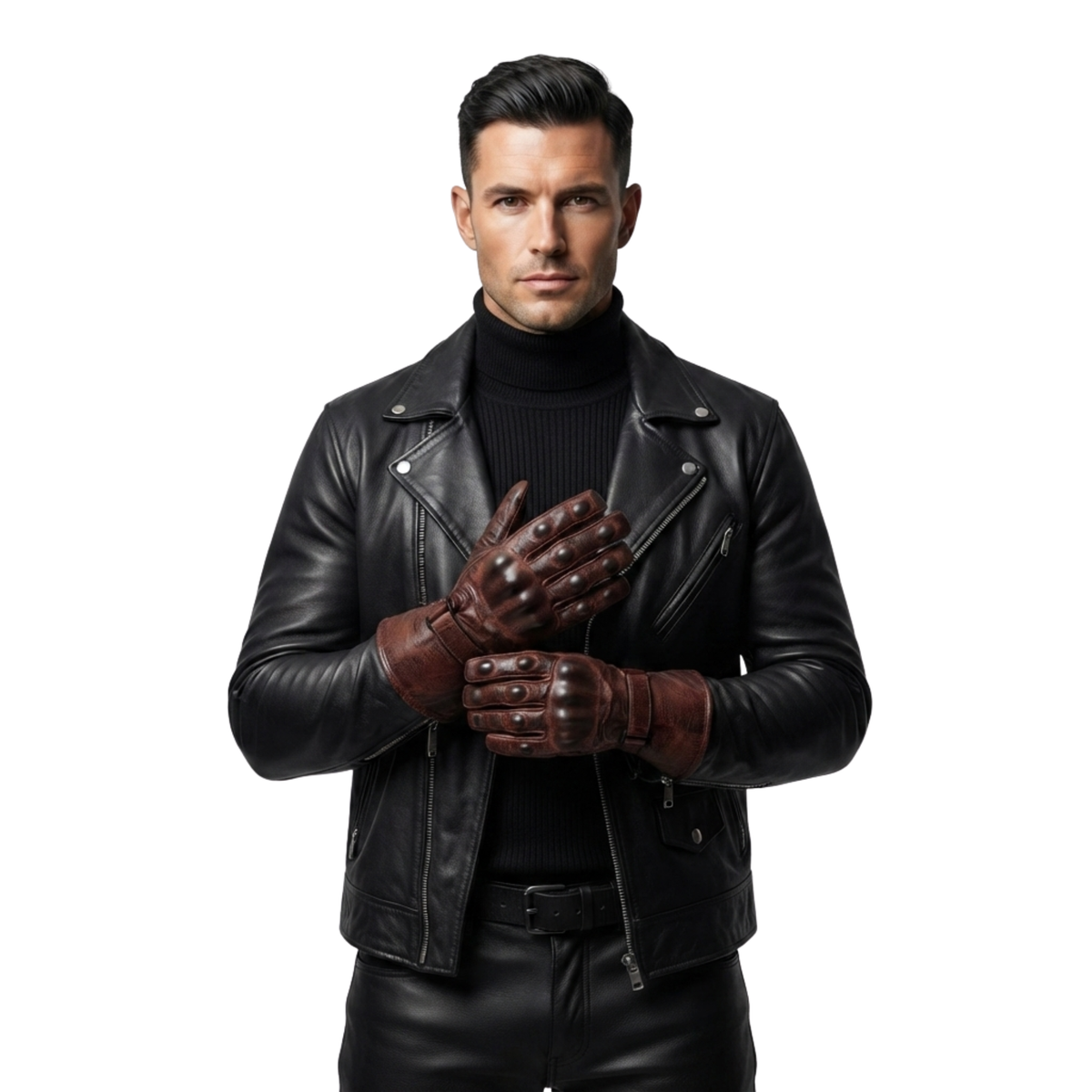 Biker Leather Gloves with Waterproof Thermal Protection