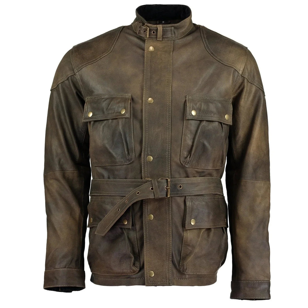 Benjamin Button Men’s Leather Motorcycle Jacket in Classic Long Length