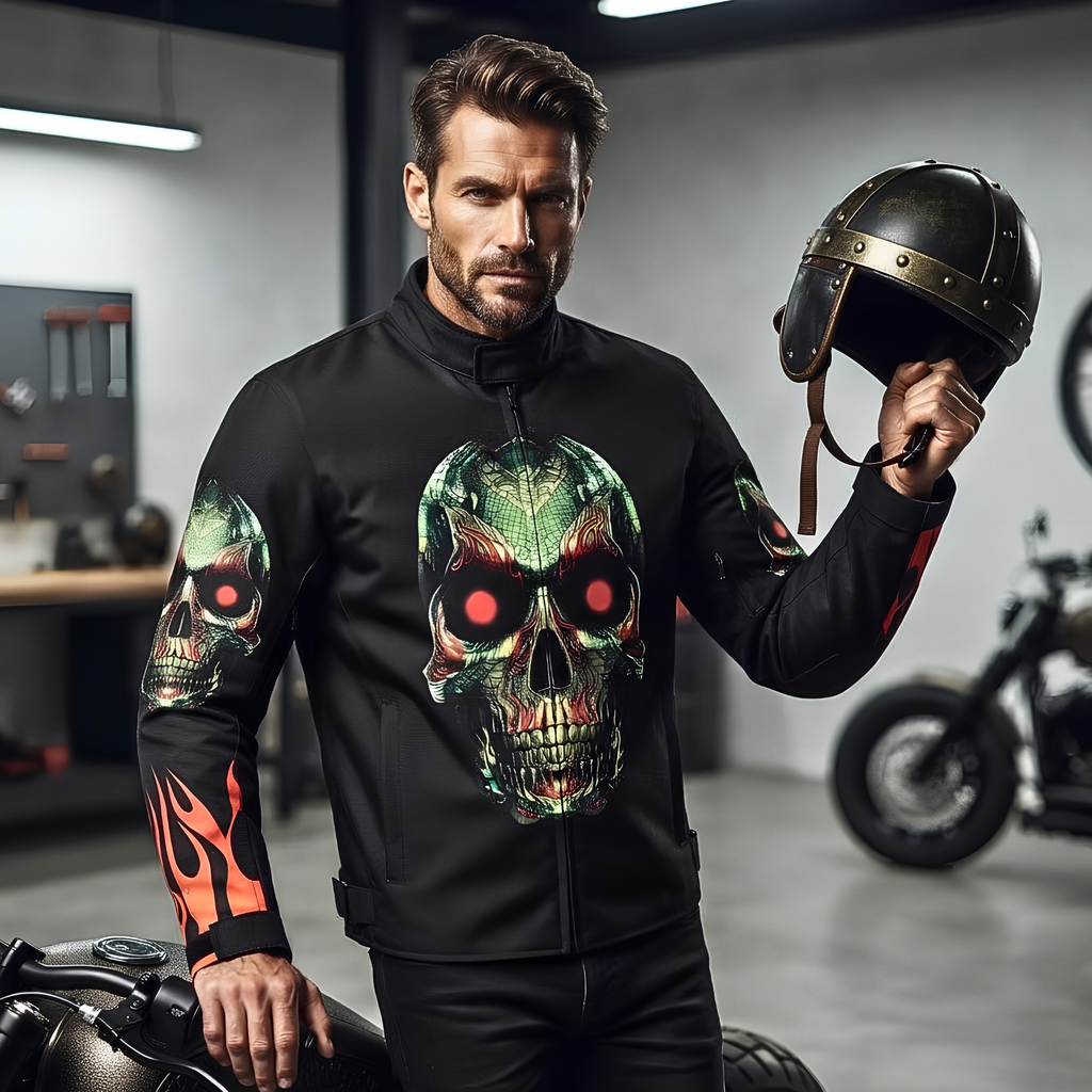 Cordura Skull Flame Waterproof Motorcycle Riding Jacket