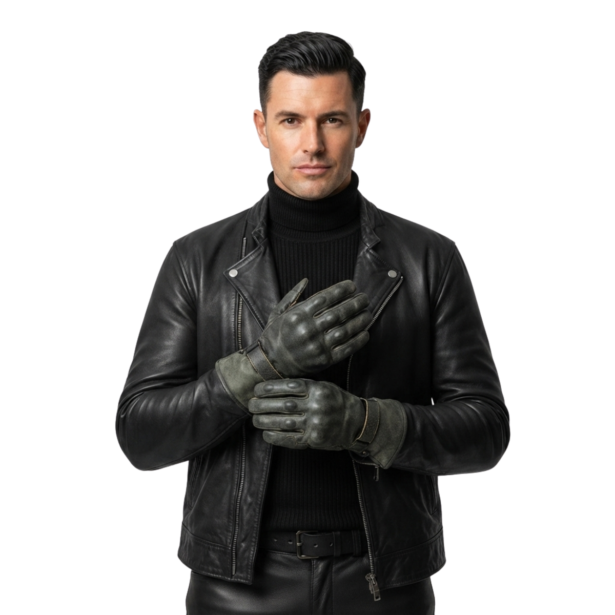 Biker Leather Gloves with Waterproof Thermal Protection