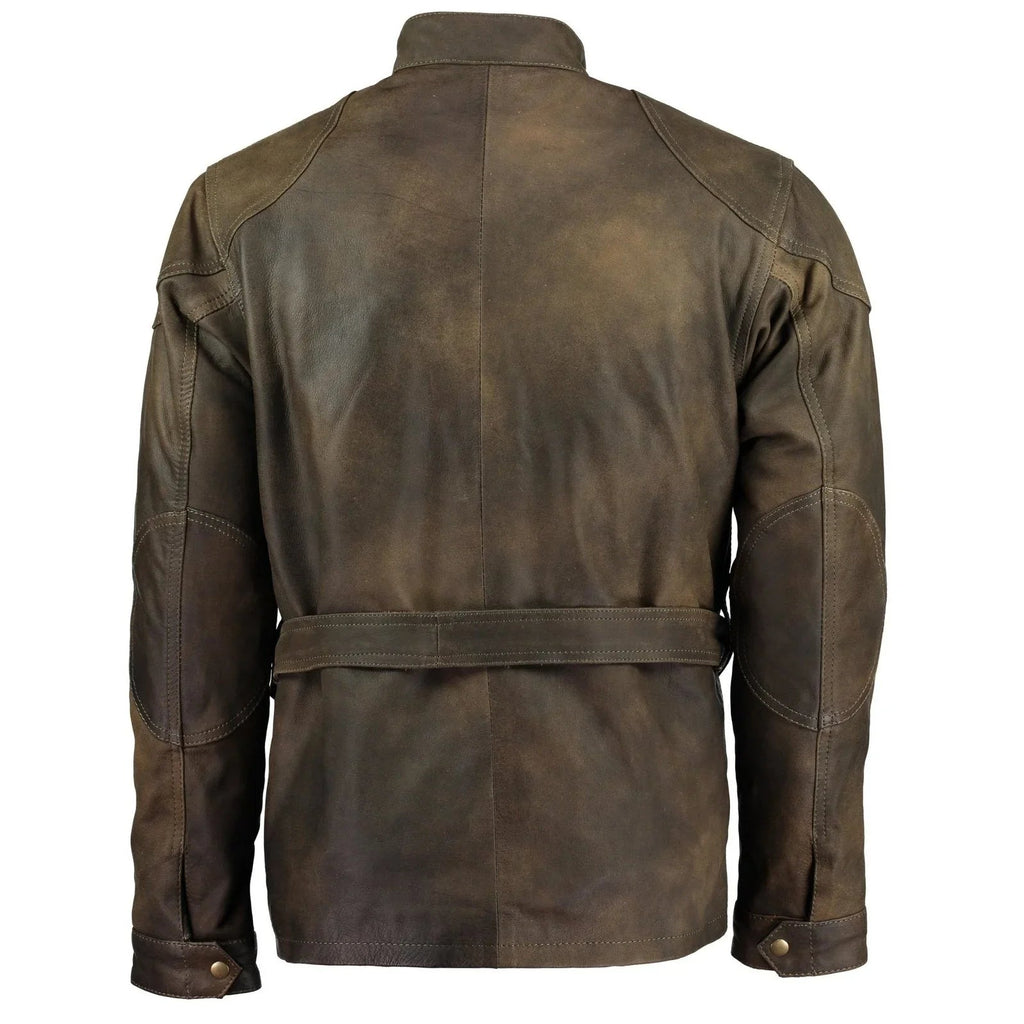 Benjamin Button Men’s Leather Motorcycle Jacket in Classic Long Length