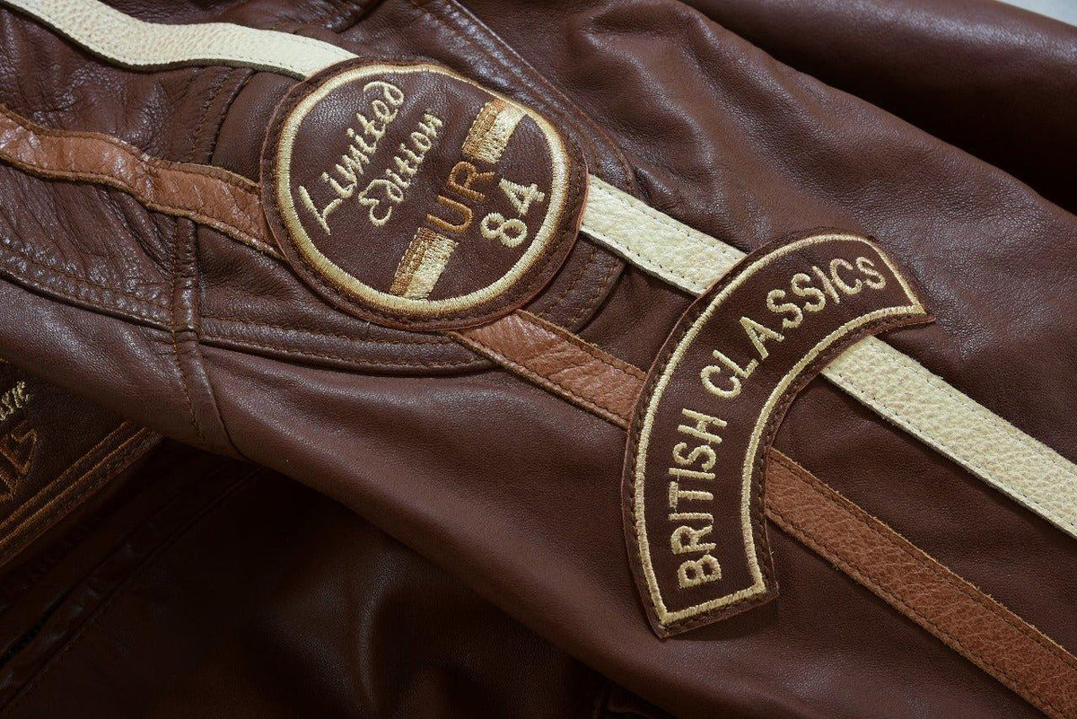 Mens Motorcycle Jackets with Retro Racing Badges