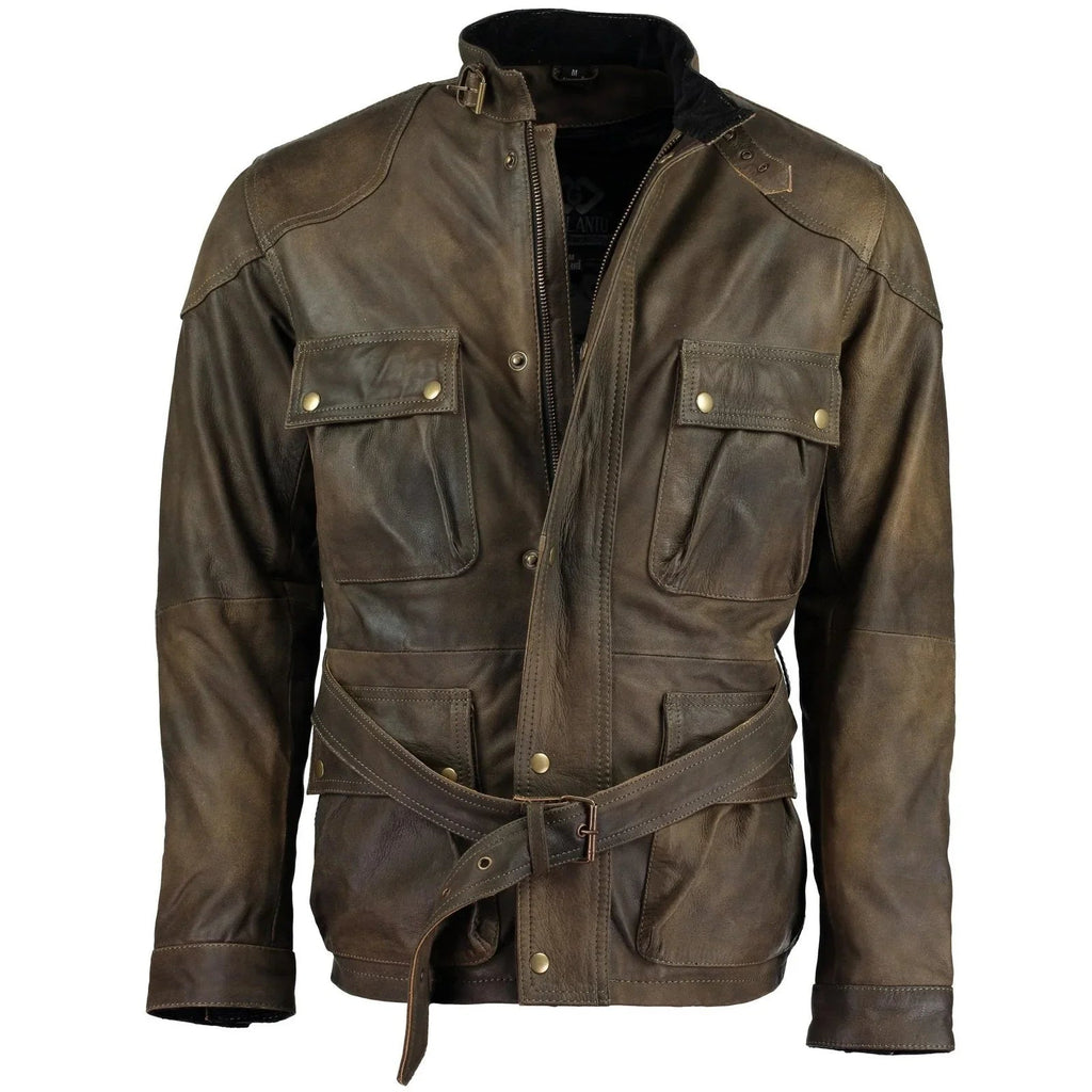 Benjamin Button Men’s Leather Motorcycle Jacket in Classic Long Length