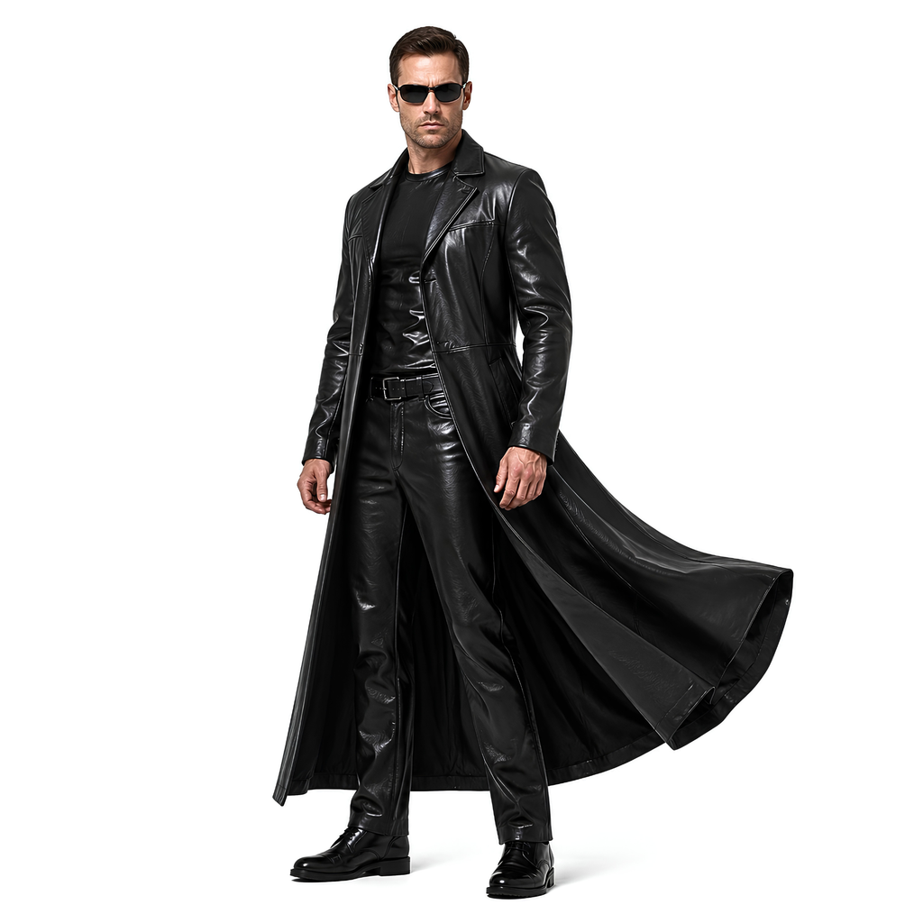 Leather Trench Coat for Men – Distressed Gothic Full Length Coat