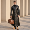 Leather Trench Coat for Men – Distressed Gothic Full Length Coat