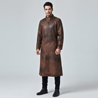 Long Leather Trench Coat – Genuine Cowhide Gothic Coat for Men