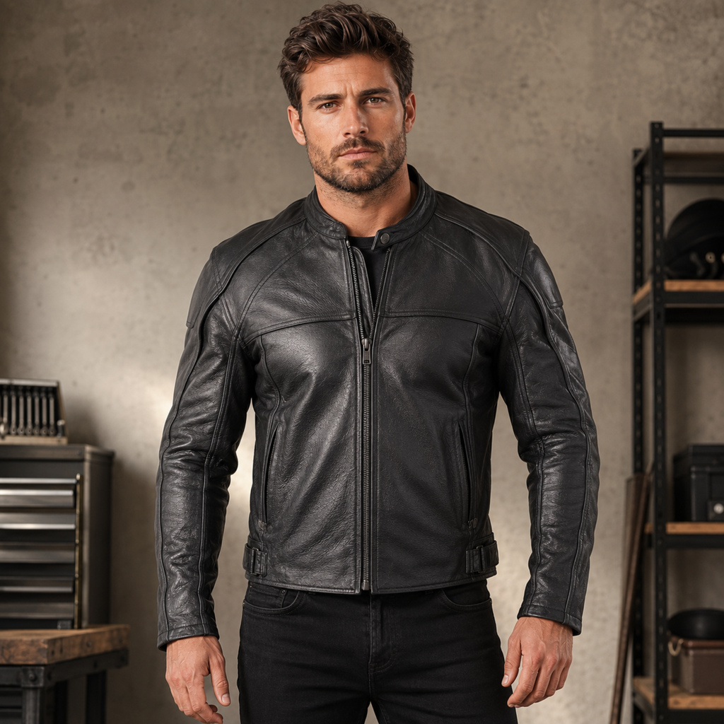 Black Cowhide Biker Style Men's Motorcycle Jackets