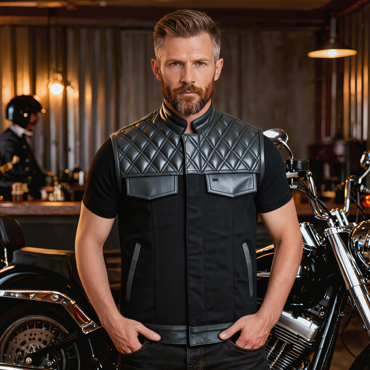 Biker Vest for Men in Leather, Denim and Camo Styles