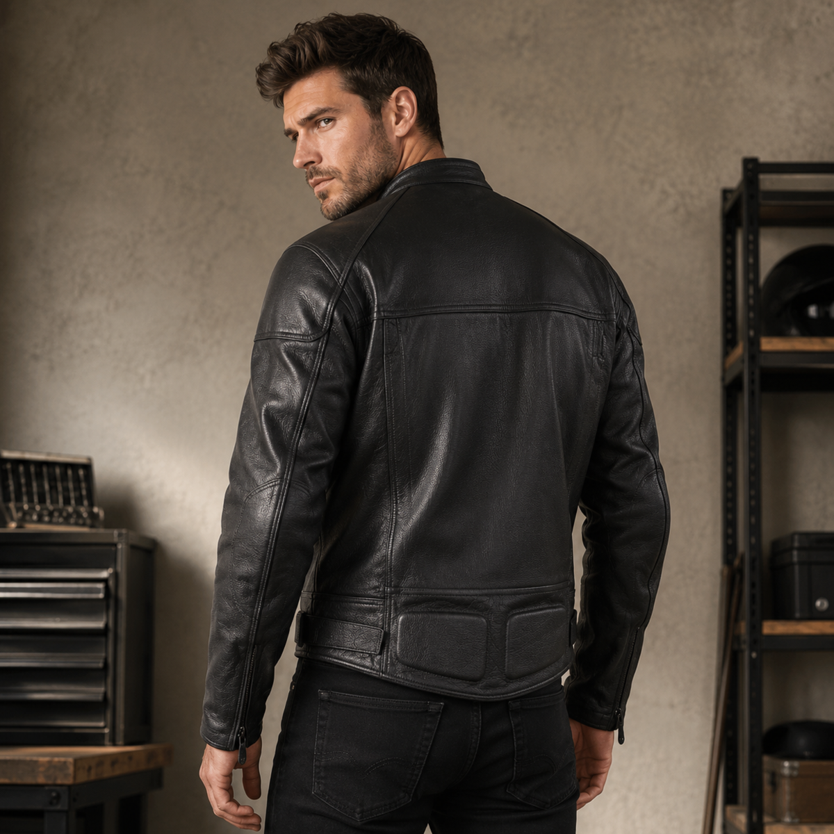 Black Cowhide Biker Style Men's Motorcycle Jackets