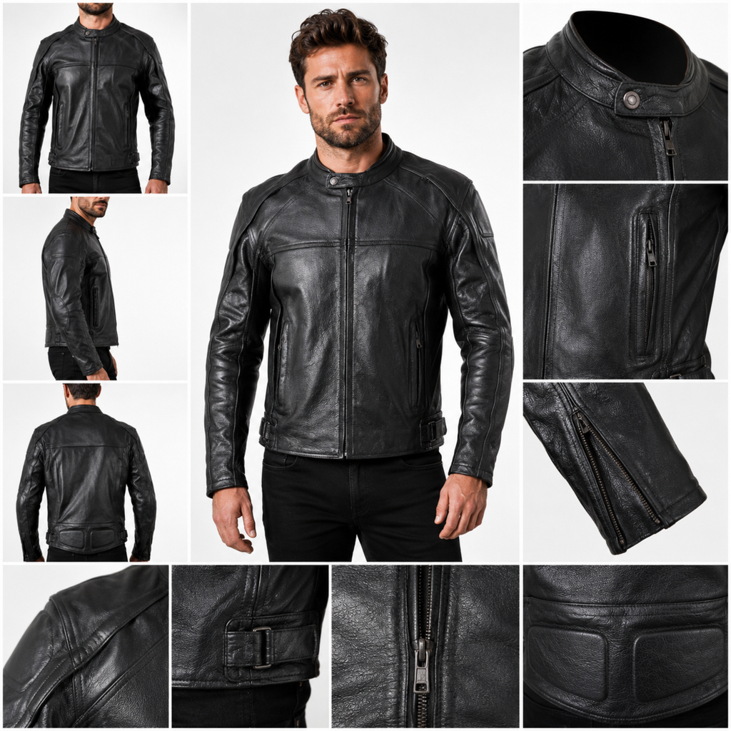 Black Cowhide Biker Style Men's Motorcycle Jackets