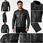 Black Cowhide Biker Style Men's Motorcycle Jackets