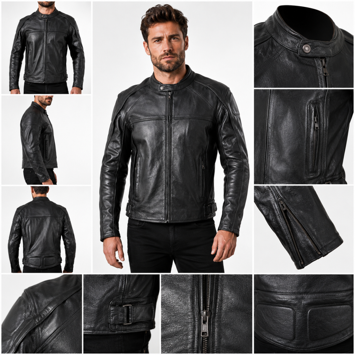Black Cowhide Biker Style Men's Motorcycle Jackets