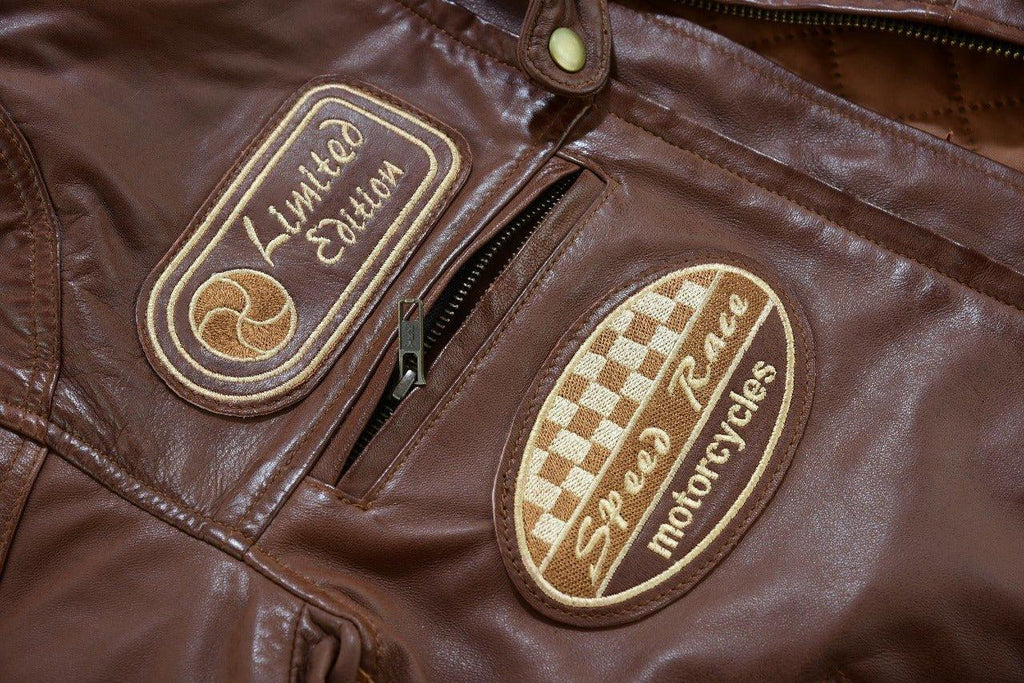 Mens Motorcycle Jackets with Retro Racing Badges