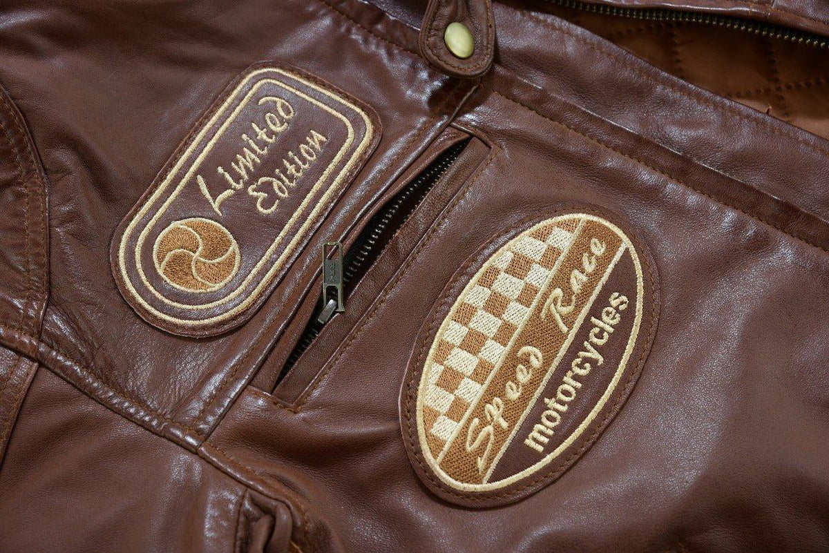 Mens Motorcycle Jackets with Retro Racing Badges
